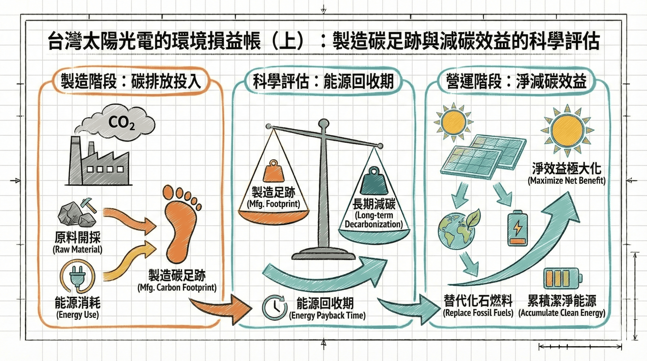 台灣太陽光電的環境損益帳（上）：製造碳足跡與減碳效益的科學評估