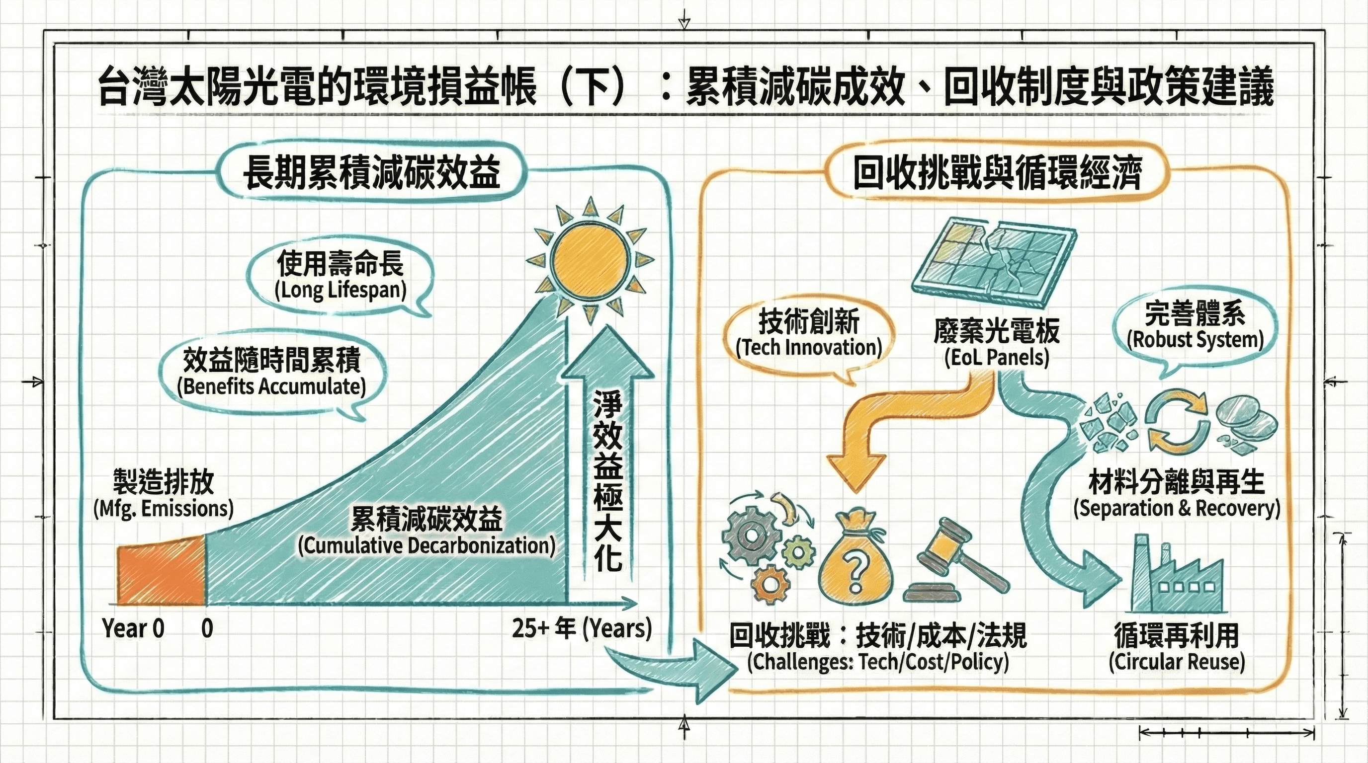 台灣太陽光電的環境損益帳（下）：累積減碳成效、回收制度與政策建議