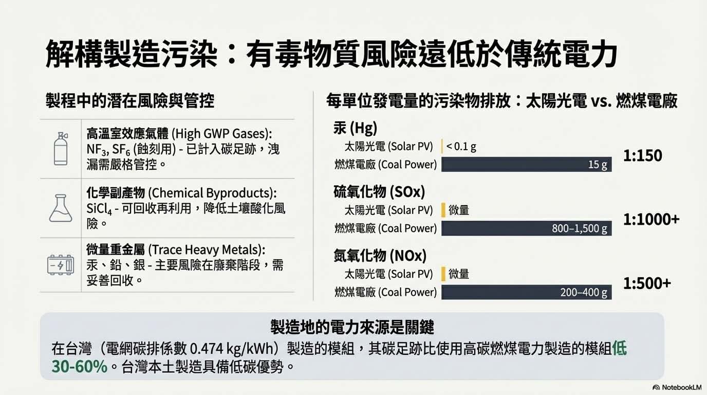 解構製造污染:有毒物質風險遠低於傳統電力