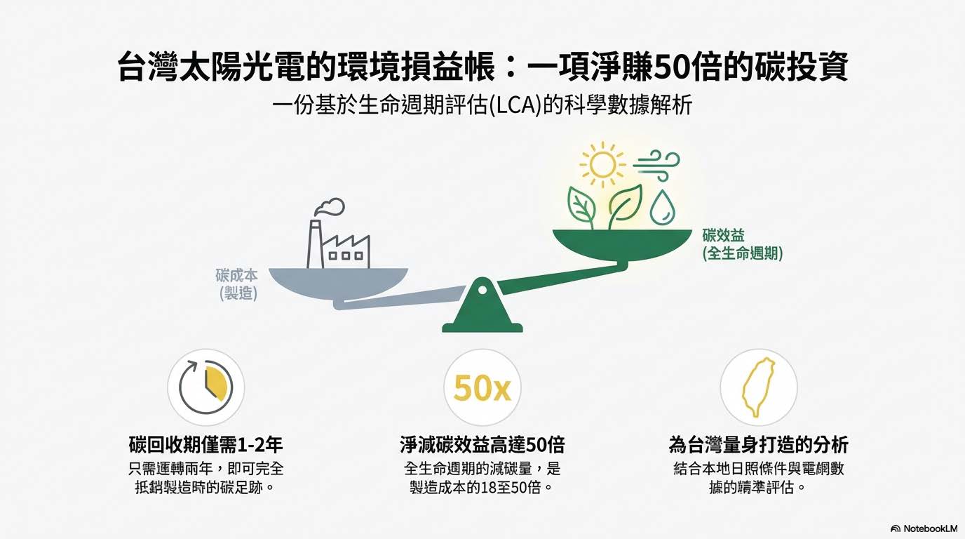 台灣太陽光電的環境損益帳：一項淨賺50倍的碳投資