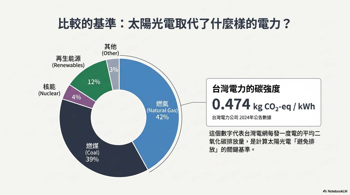 比較的基準：太陽光電取代了什麼樣的電力？